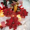 Christmas Artificial Flowers Gold Red Glitter Poinsettia with Clips Xmas Tree Ornaments DIY Wreath Wedding New Year Decorations