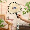 Handheld Fan Animal Pattern Cute Handmade Straw Woven Fan Cartoon Embroidered Patches Hanging Decorative Fan Photography