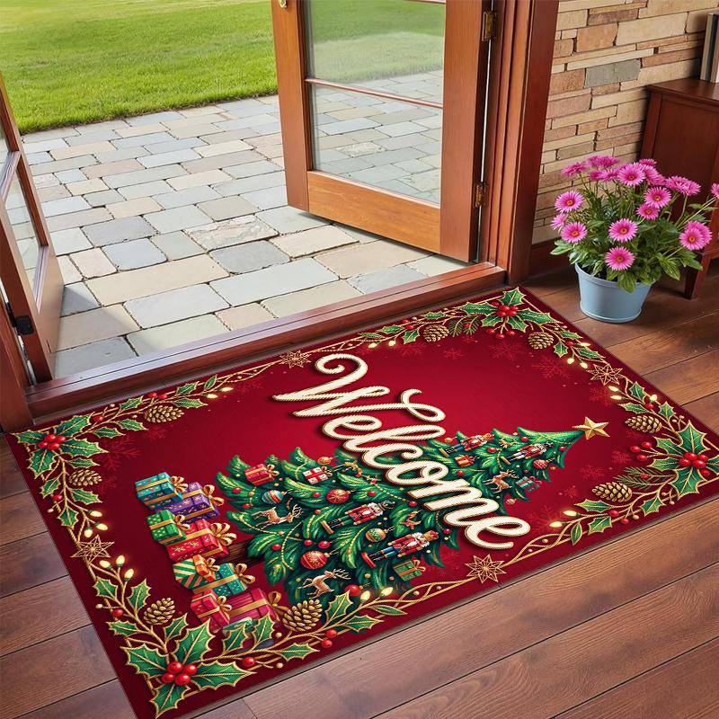 Christmas Printed Square Area Rug Soft Non Slip Floor Carpet For Bedroom Holiday Gift