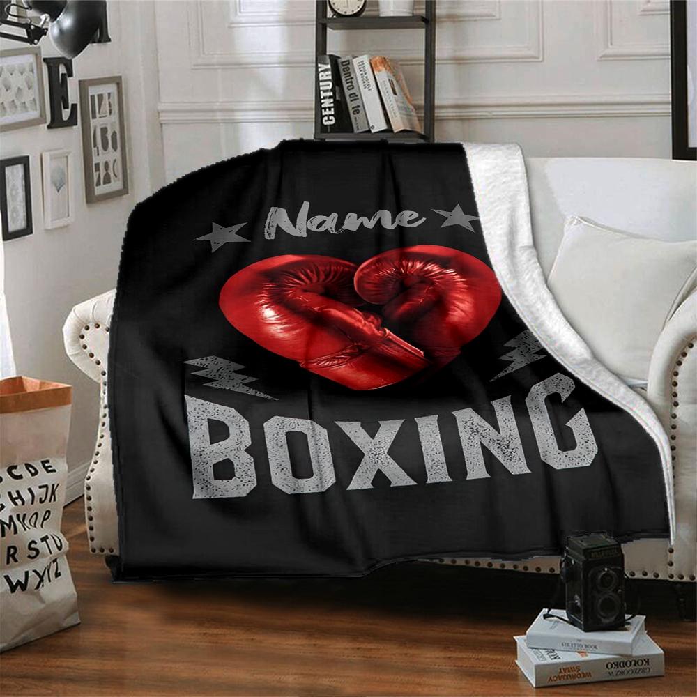 Custom Name Boxing Theme Printed Blanket - Perfect for Couch, Bed, Travel & Outdoor Use | Machine Washable, Cozy & Durable.