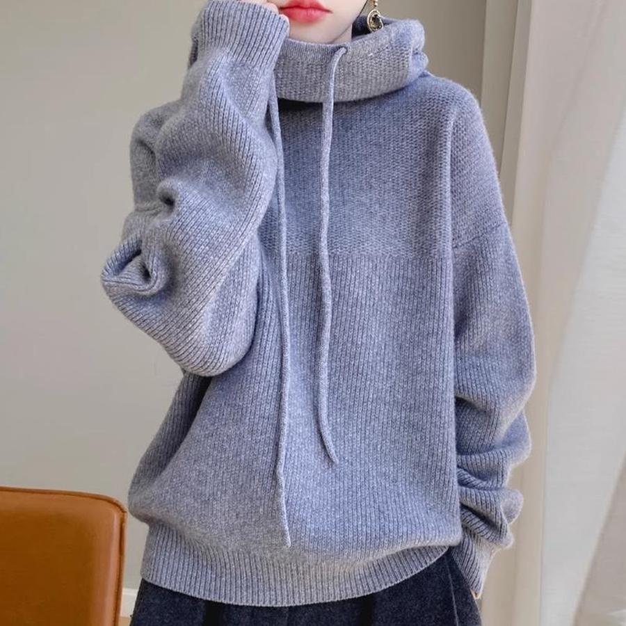 Style Chunky Knit Sweater for Women, Thick Fleece Pullover Long Sleeve Knitwear for Autumn Winter New Lazy Style Versatile