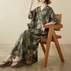 Real Shot Summer Thin Cotton and Linen V-neck Large Size Loose Vacation Wind Beach Dress Retro Medium and Long Dress Women