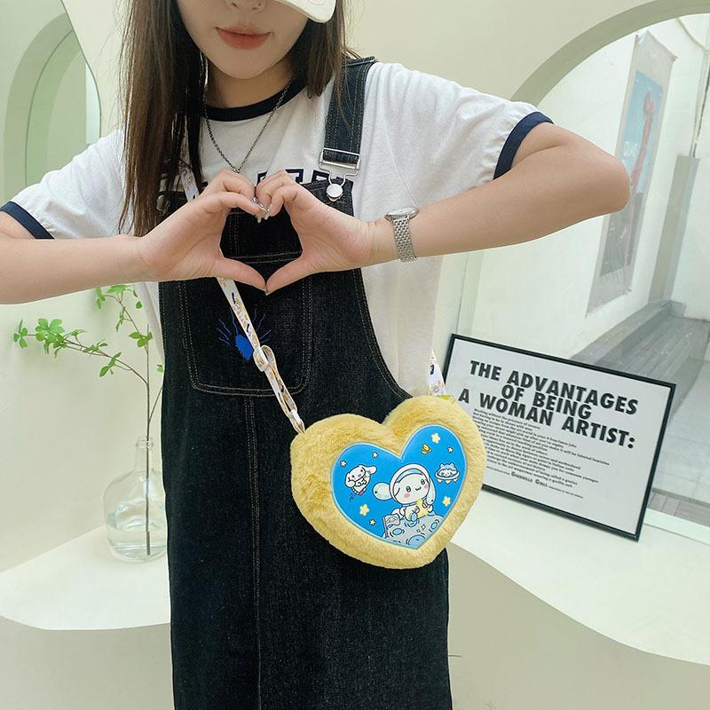 New cartoon plush satchel love sweet and cute change bag, girl heart shoulder messenger bag