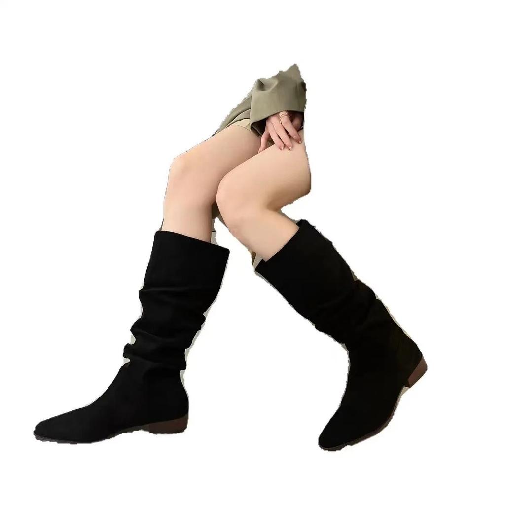 Western cowboy thick heel pile boots women's autumn new models but knee boots women's big tube circumference women's boots