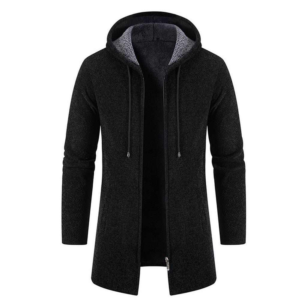 The New Type Of Men's Medium Long Plus Sweater Hooded Trench Coat Large Size Fashion Casual Full Zipper Knit Jacket