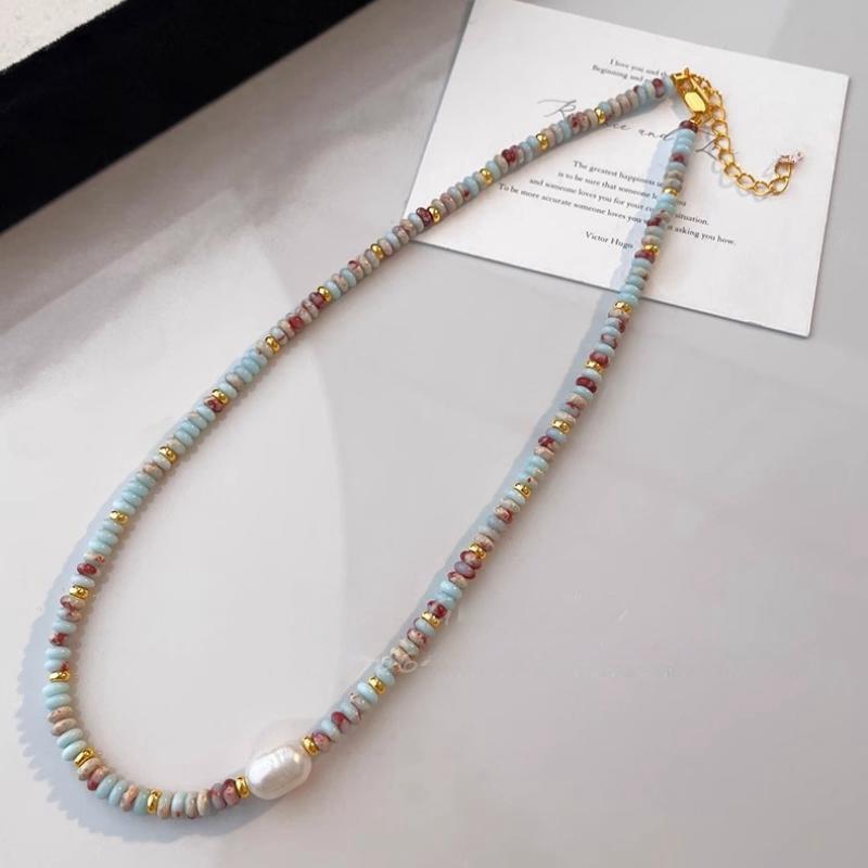 Natural Stone Freshwater Pearl Necklaces For Women Fashion Sexy Green Water Droplet Pendant Collarbone Chain Jewelry Gifts