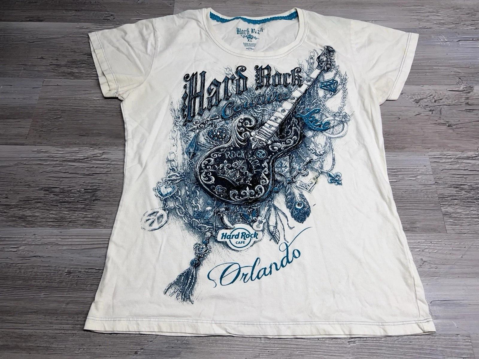 

Hard Rock Cafe Couture T-Shirt Orlando Florida Womens XL Affliction Style White 4XL