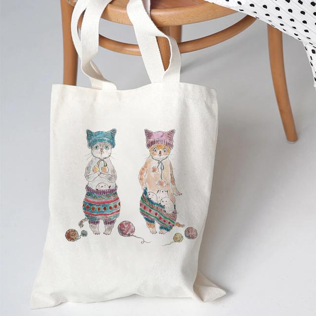 Wiederverwendbare Damen Canvas One Shoulder Cartoon Printing Einkaufstasche Baumwolle Umweltfreundliche Einkaufstasche Damen 2022 Student Handtasche T