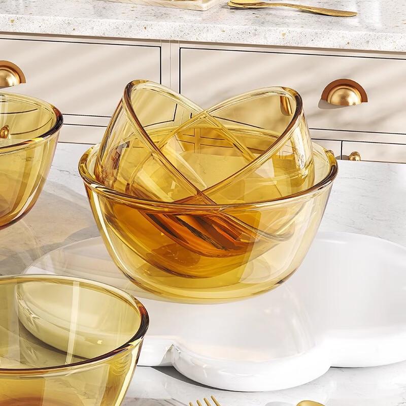 Salatschüssel-Set aus hitzebeständigem Glas in Teefarben