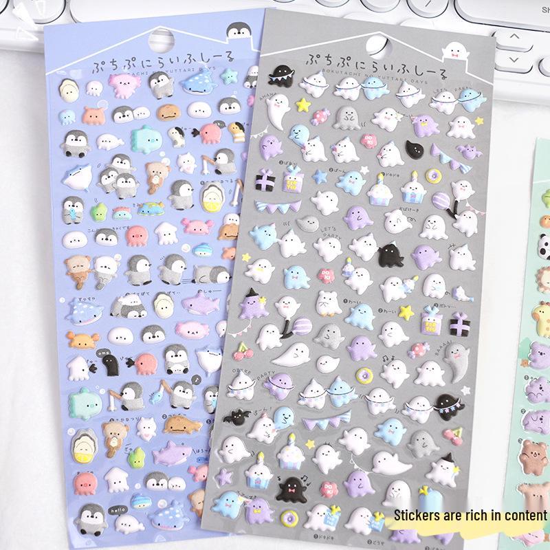 3D Japanese Animal Cartoon Stickers: Chickadee, Hamster, Penguin, Puppy - Kids' Decorative Craft Reward Stickers