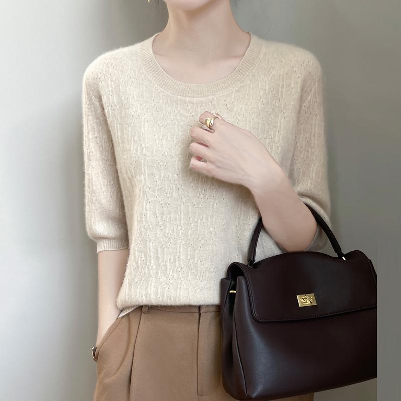 

Женская свободная вязаная ажурная рубашка-пуловер с круглым вырезом 2025 L (110-125 jin)