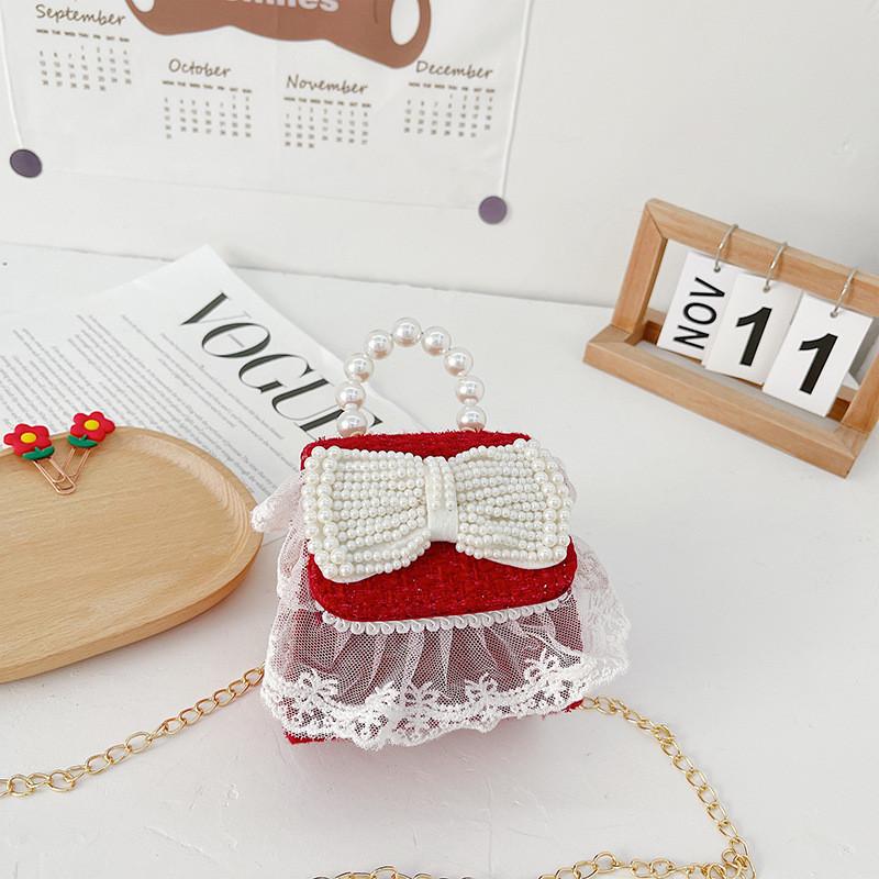 Stylish Children's Mini Red Handbag With Pearl Accent Perfect For New Year Celebrations