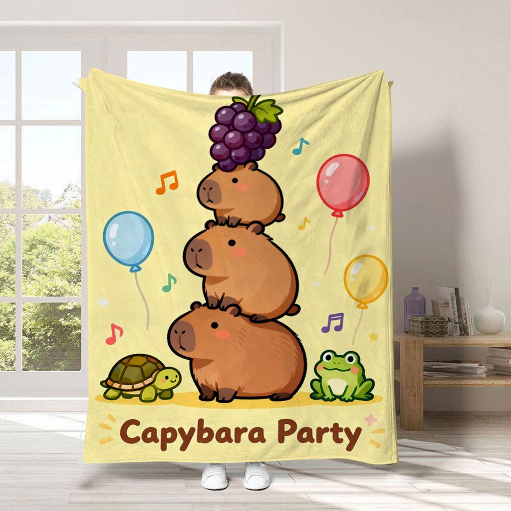 Capybara Flannel Blanket, Vibrant Colors Cute Capybara Design, Warm Throw Blanket for Couch Bed Travel Home Bedroom Living Room