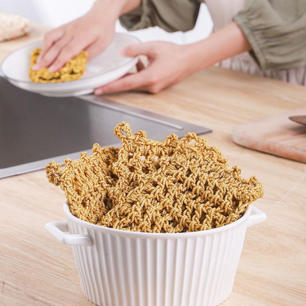 

Double Layer Square Mesh Gold Wire Dishwashing Towel Double-sided Non Greasy Brush Bowl Blocks Kitchen Cleaning Scouring Cloth