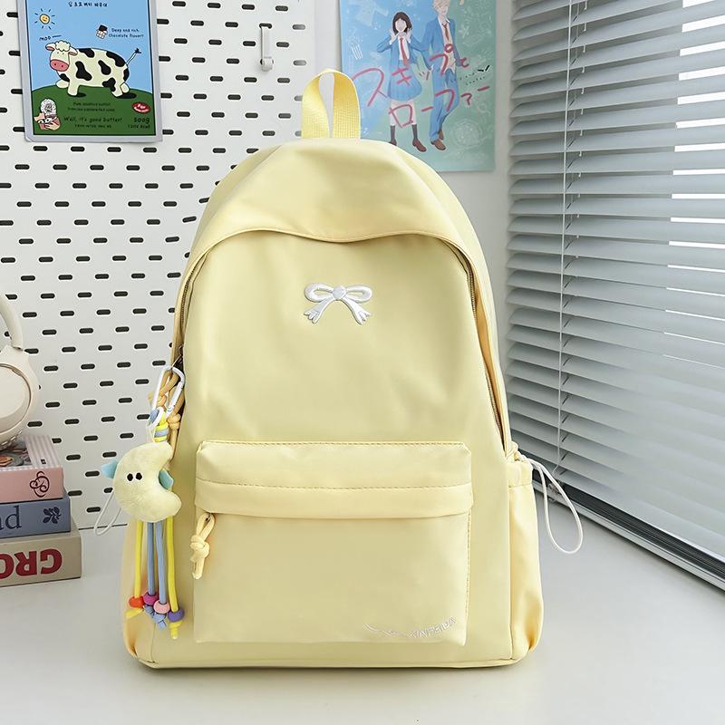 Schoolbag Japanese Ins Small Fresh Student Schoolbag Female Cute Embroidered Bow Backpack Solid Color Versatile Travel Backpack