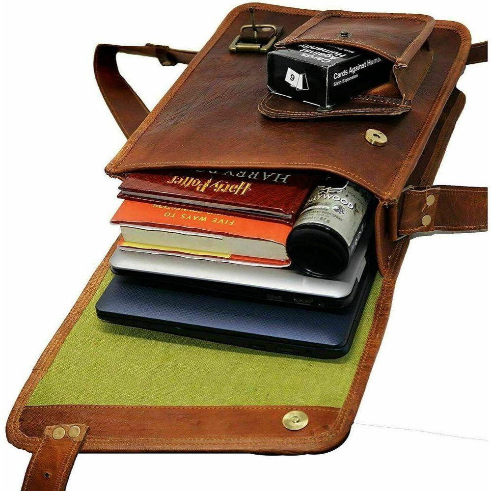 Messenger Real Satchel Genuine Laptop Briefcase Bag 13.5" Vintage Goat Leather