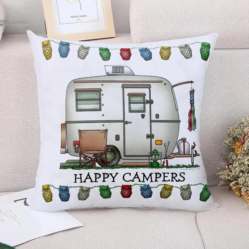 

Подушки для счастливого кемпинга для декоративной наволочки для диванной подушки, наволочка, аксессуары для домашнего декора, наволочки для диванных подушек 66x66cm