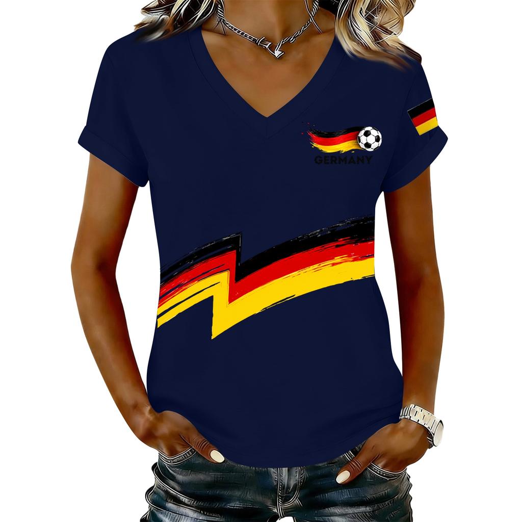Women's V Neck Casual T Shirt Lightweight Short Sleeve Top with Letter Print and Graphic Design Suitable for Daily Wear and Outdoor Activities