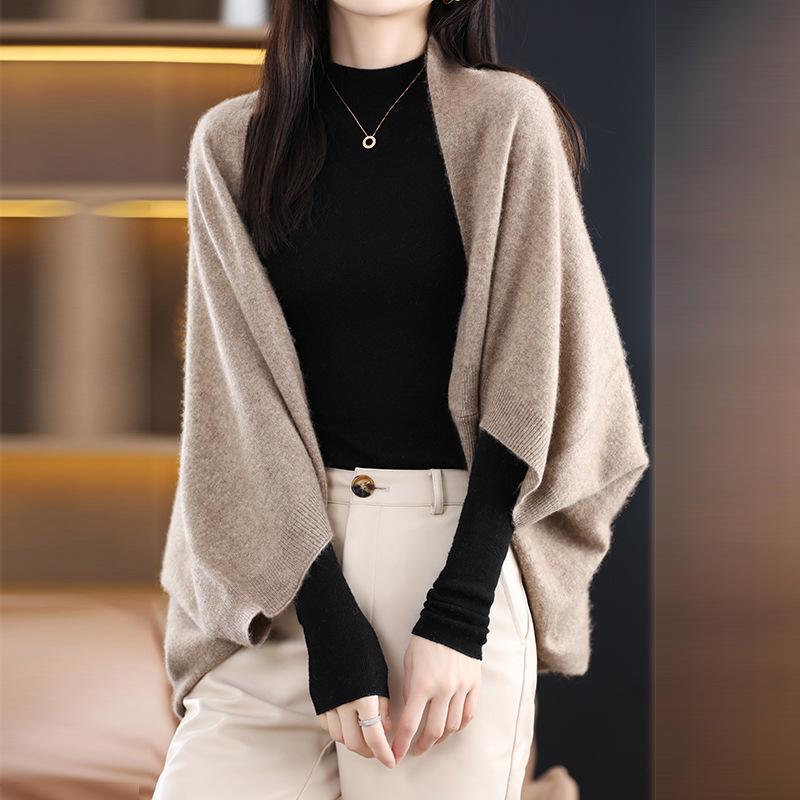 2023 Autumn/Winter Women's Batwing Sleeve Cashmere Shawl: Loose Knit Lazy Style Wool Coat & Multifunctional Scarf
