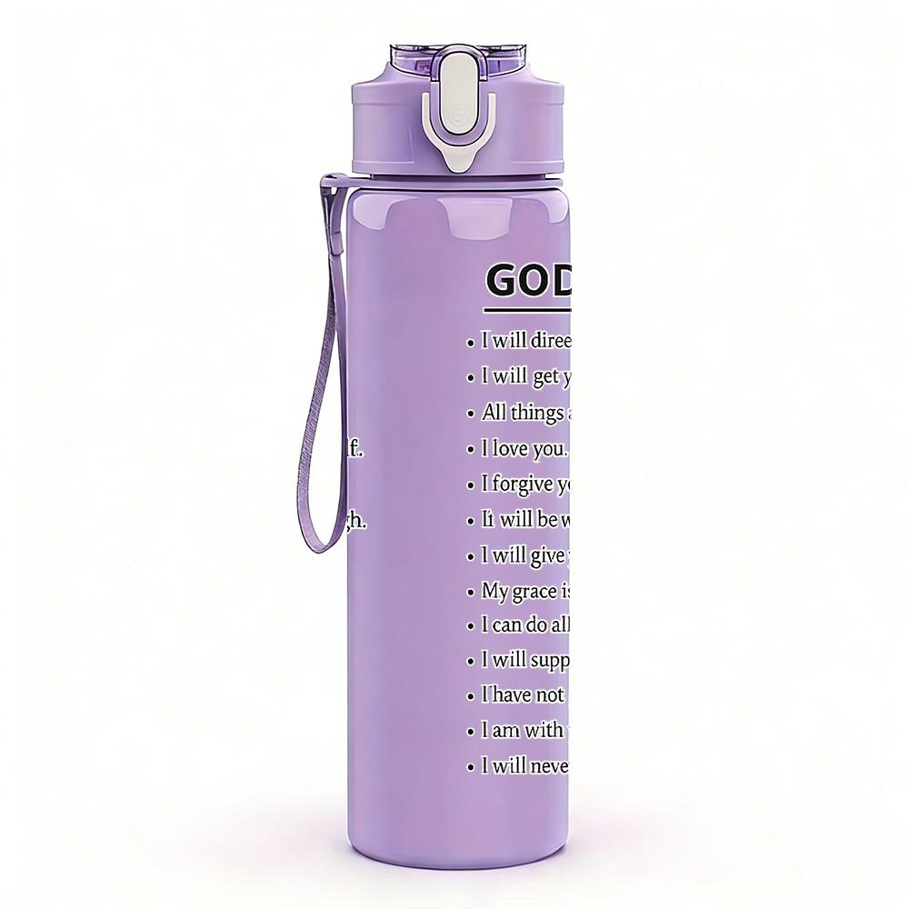 1PC You Say God Says Text Print 750ml Color Plastic Sports Water Bottle Leakproof Flip Straw Lid Suitable for Sports Office Home Use