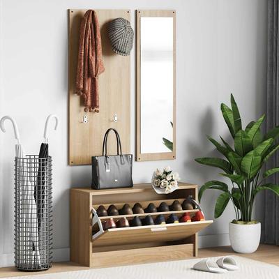 Vidaxl Shoe Cabinet with Mirror and Hanger, Sonoma Oak