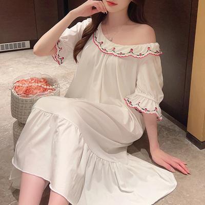 Zhao Ruth'S Same Nightdress Women'S Summer Sweet Short-Sleeved Pajamas White Strawberry Lace Can Be Worn Outside Loungewear