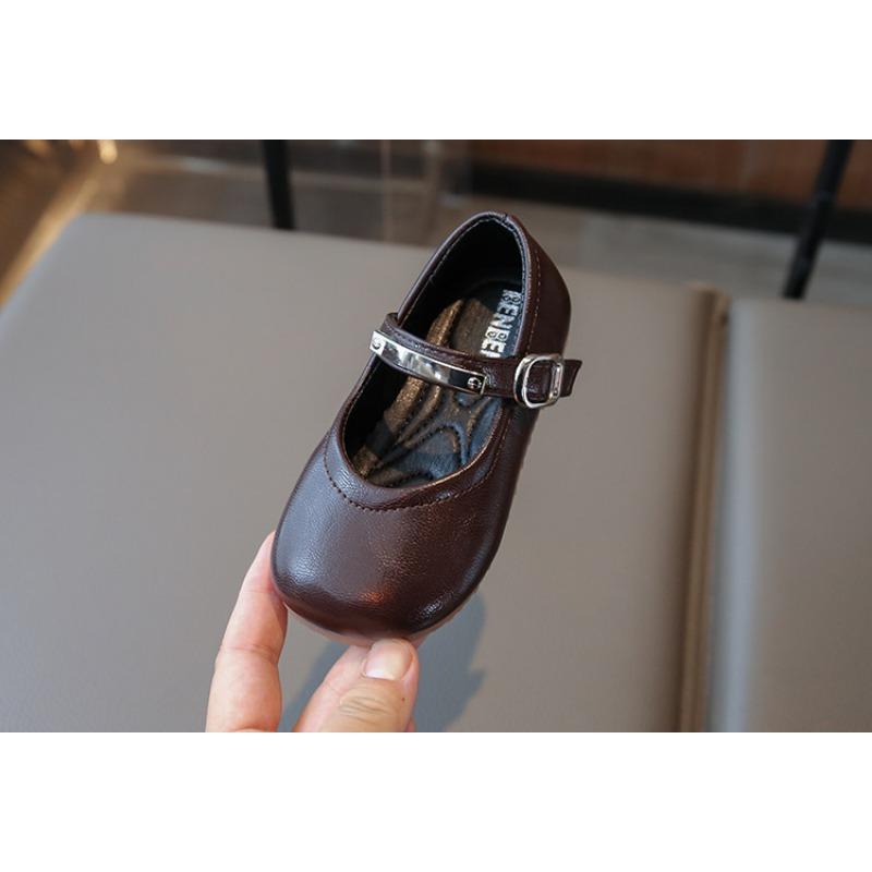 Korean Style Princess Simple Soft Sole Leather Shoes For Little Girls