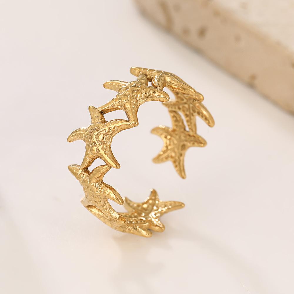 Stainless Steel Gold Color Rings Women Trendy Heart Moon Star Snake Open Rings Geometric Zircon Birthday Gift Wholesale