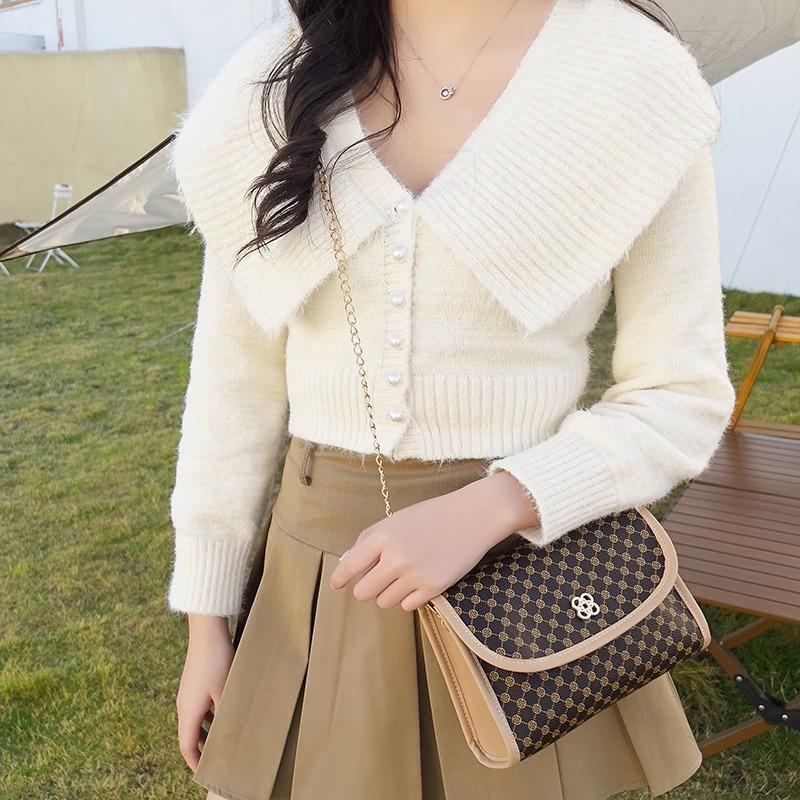 Simple chain small bag, new contrasting color women's bag, shoulder messenger bag, fashionable printed small square bag.