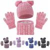 Warm Ears Toddler Knitted Hats Cute Pompom Kids Hat Set Fashion Baby Hat Scarf Gloves Set  Outdoor