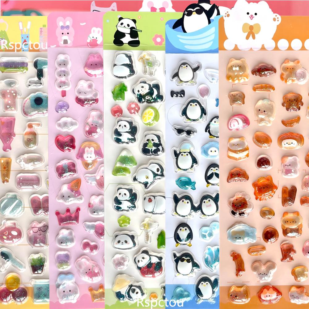 6pcs Cute Aesthetic Cartoon 3D Crystal Stickers Kawiai Girl DIY Decoration Sticker Luggage Phone Laptop Reward Decals Toy