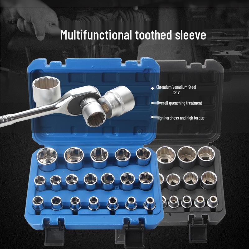 19-Piece 12-Point Torx Socket Set for 1/2-Inch Electric Ratchet Wrench, 8-32mm Auto Repair Tool 19-piece mirror blue box hex socket set