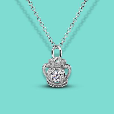 Halskette aus 925er Sterlingsilber, klassische Halskette mit Kronenanhänger und Zirkonia für Frauen, Weihnachtsgeschenke