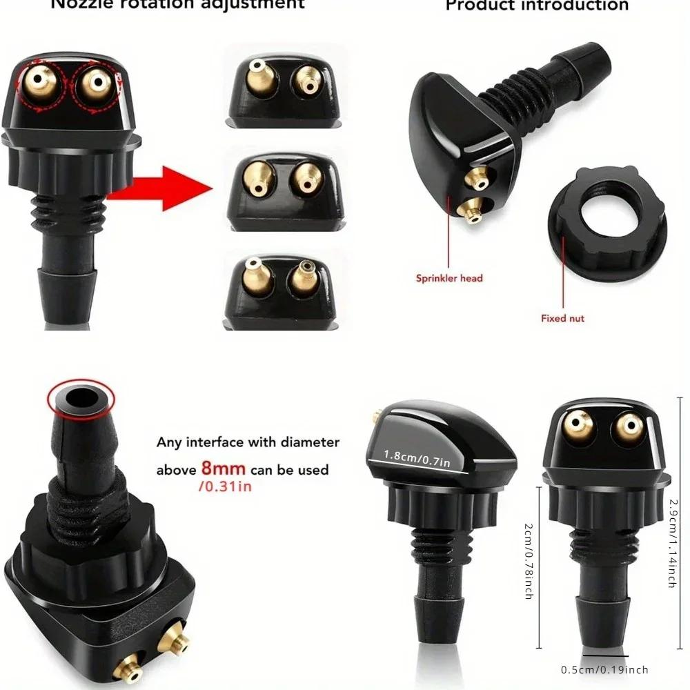 2Pcs/set Car Windshield Wiper Washer Spray Nozzle Fits Most Car Models Car Dual Holes Windshield Washer Nozzle Water Spray