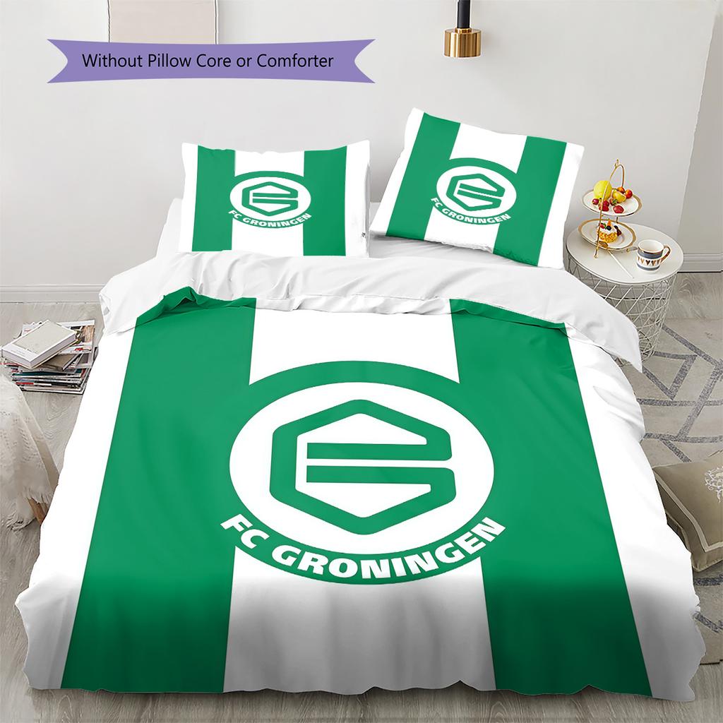 FC Groningen Pattern Bedding Quilt Set Quilt Cover Pillowcase Home Decoration Birthday Gift (1 * Duvet Cover + 2 * Pillowcase, Without Core)