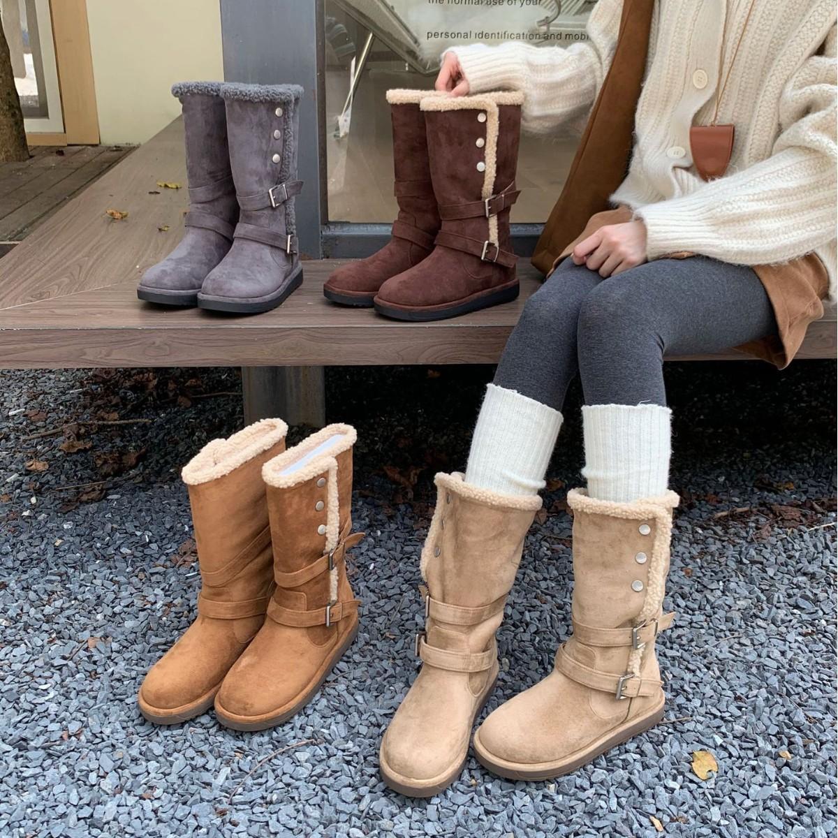 

New sheepskin and fur integrated snow boots women s autumn and winter warm and non-slip women s cotton boots outdoor casual platform women s shoes 39 серый