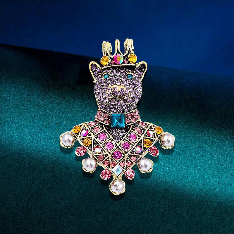 Antique Vintage Rhinestones Baroque Court Tiger Brooch Simulation Pearl Animal King Crown Corsage Pin Creative Jewelry Accessories