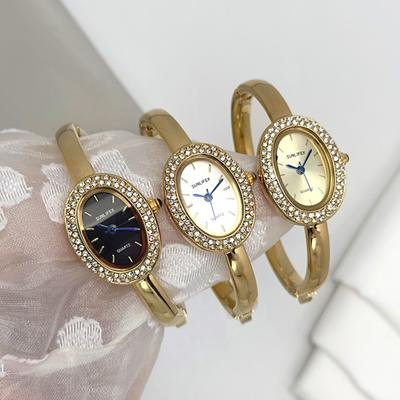 Dropshipping Famous Brand Watches Women Diamond Encrusted Oval Dial Quartz Watch Luxury Gifts Bracelet Wristwatch Reloj Mujer