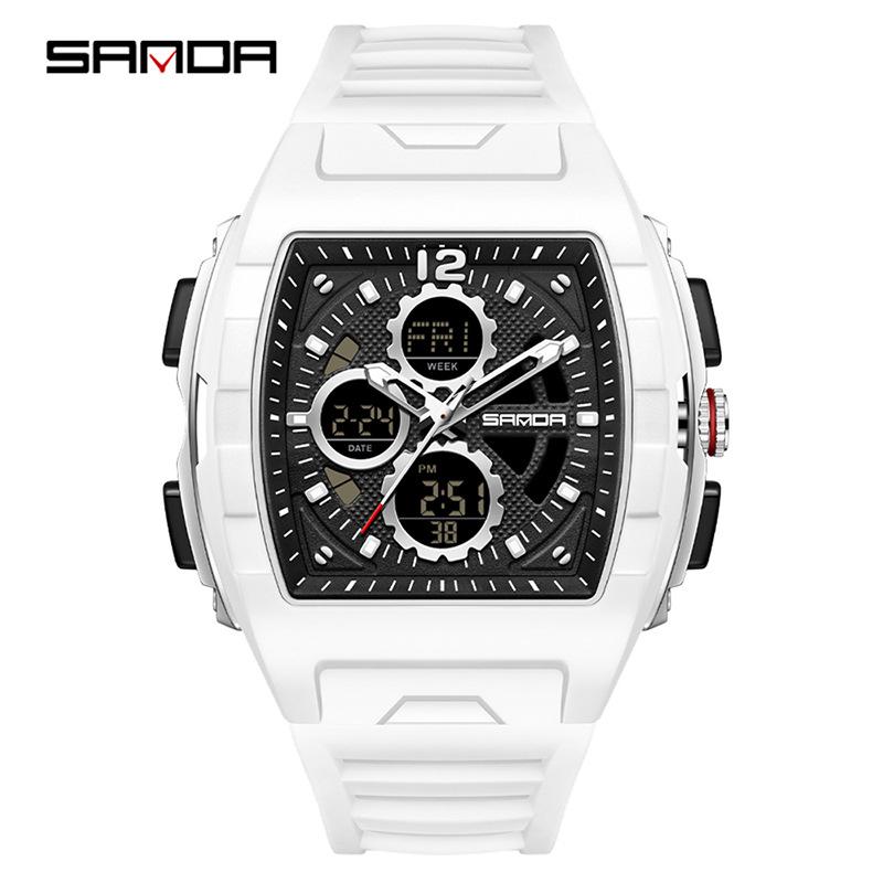 Sanda Teen Countdown Multifunktionale Wasserdichte Fassförmige Armbanduhr mit Wecker & Leuchtendem Zifferblatt