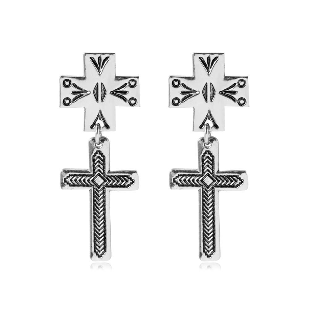 

Alloy Cross Chic Earrings For Women Elegant Vintage Dangle Jewelry Accessories срібний
