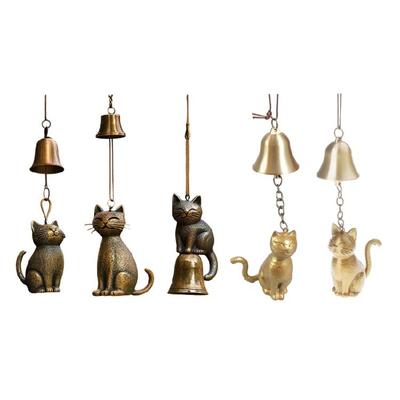 Bronze Metal Cats Shape Wind Chimes Hanging Bells Outdoor Decorative Ornament