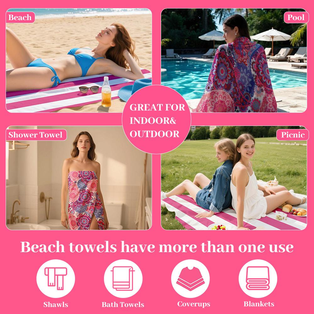 Pink Rhyme Waist Pattern, Double-sided Printing, Double-sided Velvet Beach Towel, Sunscreen, Absorbent Towel, Convenient Outdoor Bath
