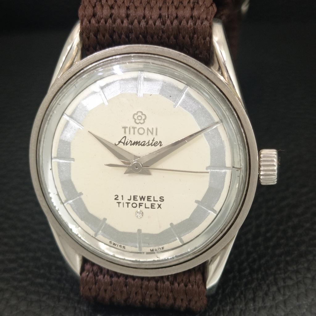 TITONI AIRMASTER TITOFLEX VINTAGE HAND-WINDING SWISS MENS WHITE WATCH a703208-1