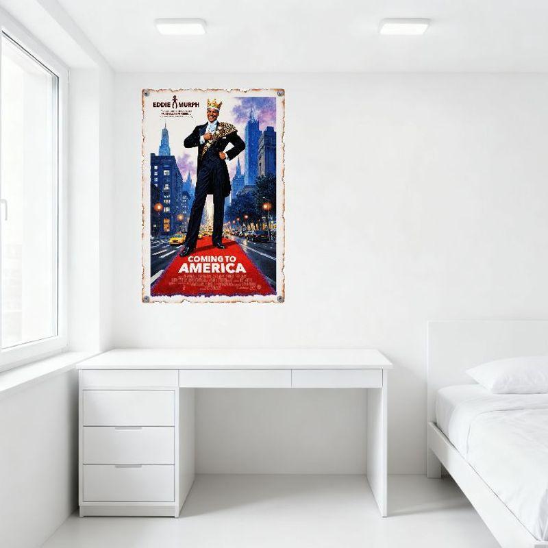 Coming to America Eddie Murphy Vintage Metal Tin Sign Retro Movie Poster Wall Decor for Bar Pub Home Office Man Cave Art Plaque