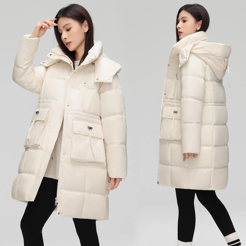 Hooded 2025 cotton jacket women's mid-length fashion tunic temperament padded clothes with large pockets mid-length padded jacket jacket