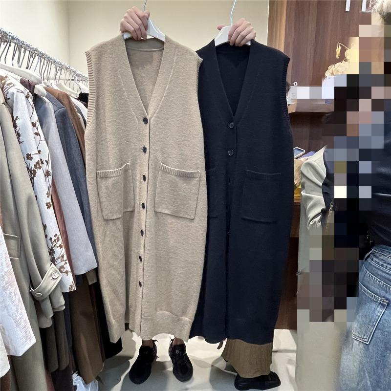Long V-neck knitted vest skirt large size soft waxy vest dress lazy wind belly sweater skirt women's clothing