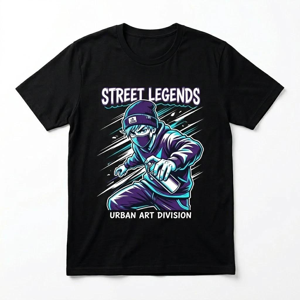 Men s Street Legends Graphic T-Shirt Graffiti Urban Art Streetwear Black Tee L