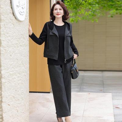 2025 Spring/Fall Elegant Hooded Three-Piece Casual Mom's Coat for Middle-Aged & Elderly Women