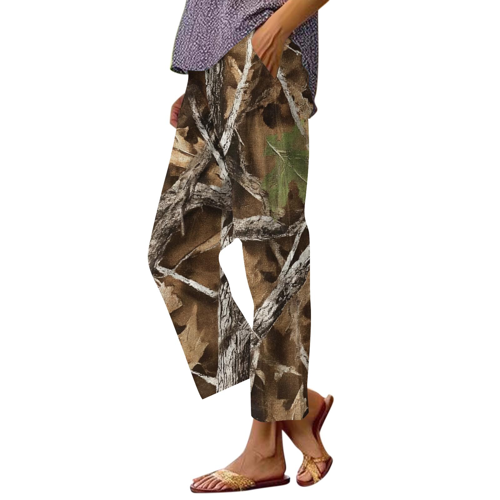 

Women s fashion printed pocket elastic waist casual pants XL верблюд