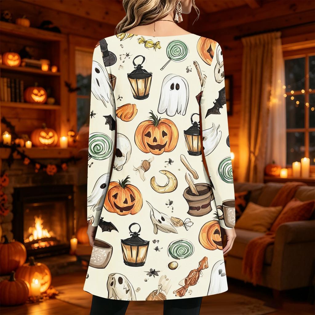 Women's Casual Long Sleeve Printed Round Neck Dress for Everyday Wear